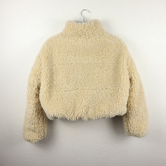 Cali 1850 Los Angeles Cream Faux Fur Sherpa Cropped Jacket Women's Size Small - Picture 8 of 11
